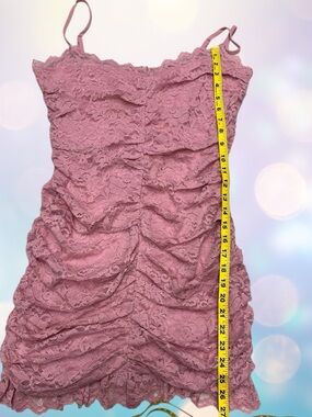 Blush Rose Pink Lace Ruched Mini Dress Spaghetti Strap Bodycon Party Dress L NWT